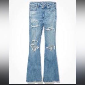 American Eagle Super High Rise Destroyed Flare Jeans 00